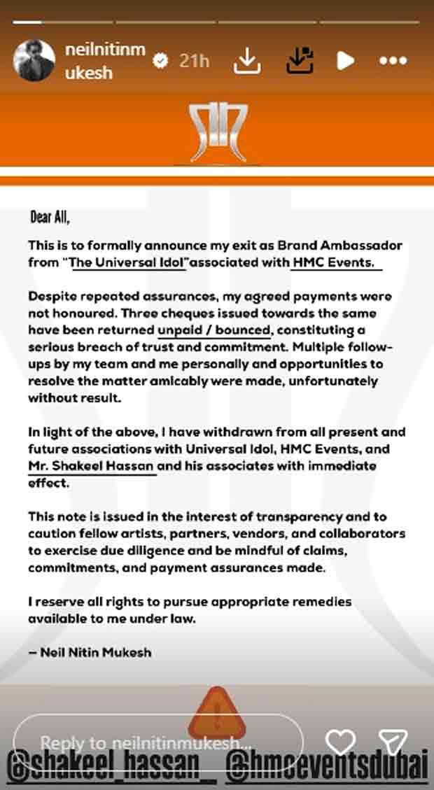 Neil Nitin Mukesh quits Universal Idol as brand ambassador over non-payment: Serious breach of trust and commitment